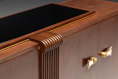 Art Deco Walnut Sideboard with Brass Details and Sculptural Base France 1930s