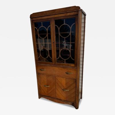 Art Deco Waterfall Front Walnut China Cabinet