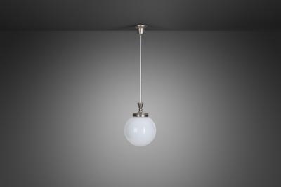 Art Deco White Chrome Metal and Opal Glass Hanging Lamp Europe ca 1920s