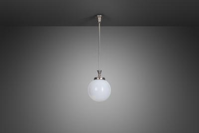 Art Deco White Chrome Metal and Opal Glass Hanging Lamp Europe ca 1920s