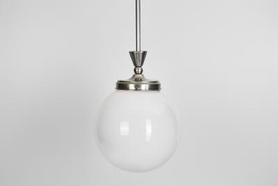 Art Deco White Chrome Metal and Opal Glass Hanging Lamp Europe ca 1920s