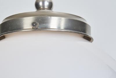 Art Deco White Chrome Metal and Opal Glass Hanging Lamp Europe ca 1920s