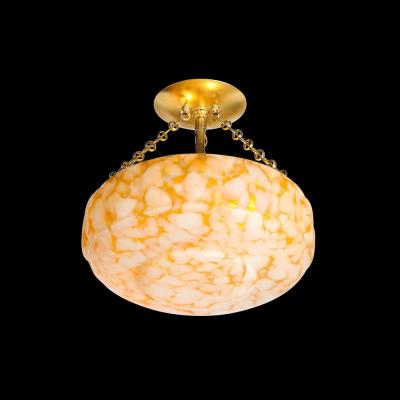 Art Deco White and Orange Glass Pendant Chandelier with Brass Fittings