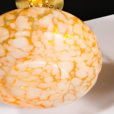 Art Deco White and Orange Glass Pendant Chandelier with Brass Fittings