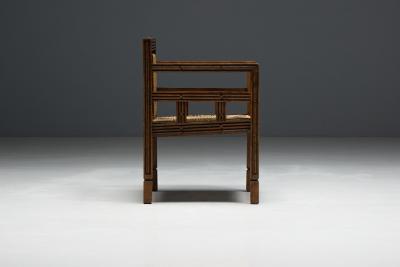 Art Deco Wooden Armchair with Rush Seat France 1920s