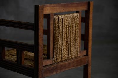 Art Deco Wooden Armchair with Rush Seat France 1920s