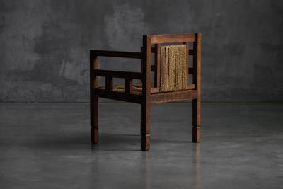 Art Deco Wooden Armchair with Rush Seat France 1920s