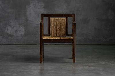 Art Deco Wooden Armchair with Rush Seat France 1920s