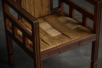 Art Deco Wooden Armchair with Rush Seat France 1920s