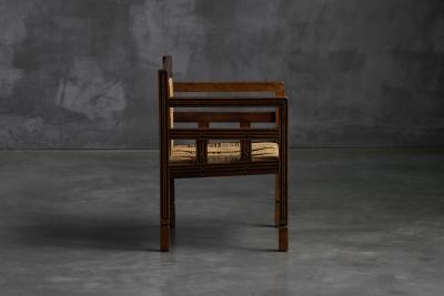 Art Deco Wooden Armchair with Rush Seat France 1920s