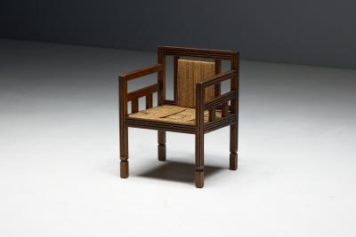 Art Deco Wooden Armchair with Rush Seat France 1920s