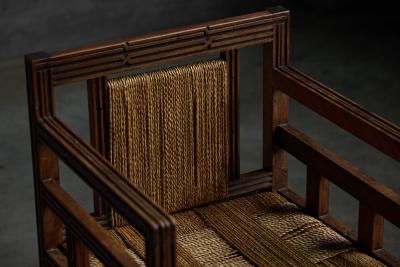 Art Deco Wooden Armchair with Rush Seat France 1920s