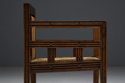 Art Deco Wooden Armchair with Rush Seat France 1920s