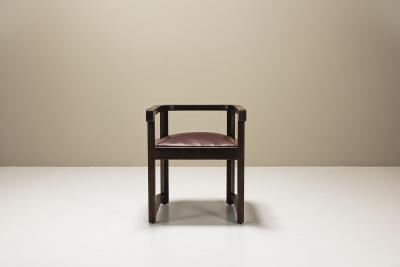 Art Deco Wooden Chair with Burgundy Leather Seat 1930s