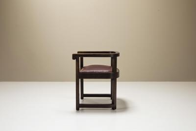 Art Deco Wooden Chair with Burgundy Leather Seat 1930s