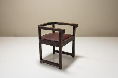Art Deco Wooden Chair with Burgundy Leather Seat 1930s