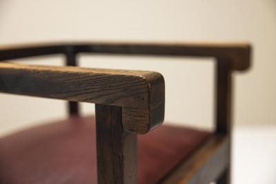 Art Deco Wooden Chair with Burgundy Leather Seat 1930s