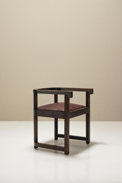 Art Deco Wooden Chair with Burgundy Leather Seat 1930s