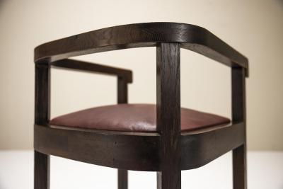 Art Deco Wooden Chair with Burgundy Leather Seat 1930s