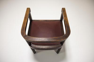 Art Deco Wooden Chair with Burgundy Leather Seat 1930s