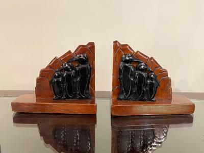 Art Deco Wooden Penguin Bookends