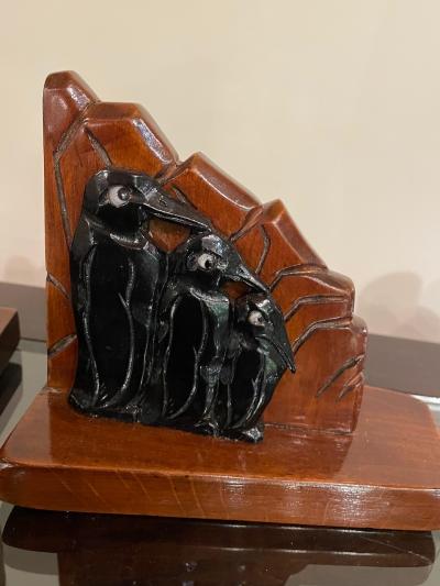 Art Deco Wooden Penguin Bookends