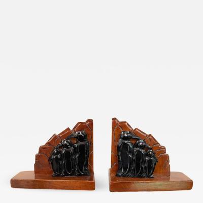 Art Deco Wooden Penguin Bookends