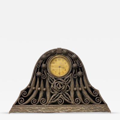 Art Deco Wrought Iron Mantel Clock by Travail Francais France 1925