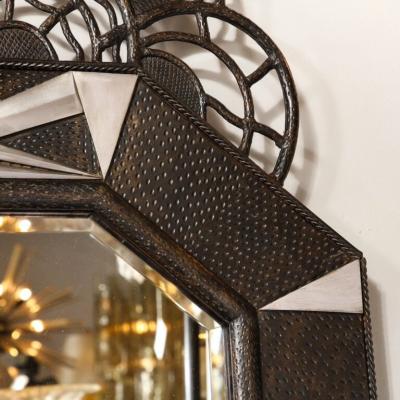 Art Deco Wrought Iron Mirror w Stylized Cubist Geometric Detailing