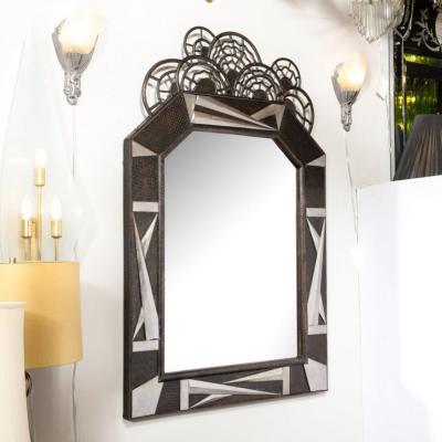 Art Deco Wrought Iron Mirror w Stylized Cubist Geometric Detailing
