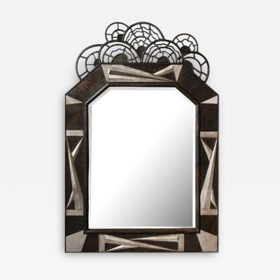 Art Deco Wrought Iron Mirror w Stylized Cubist Geometric Detailing