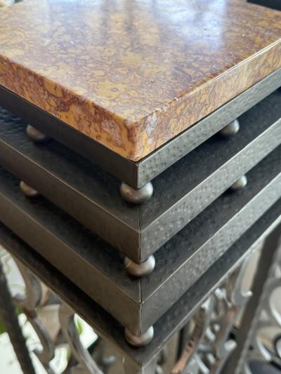Art Deco Wrought Iron Pedestals with Marble Top France 1940