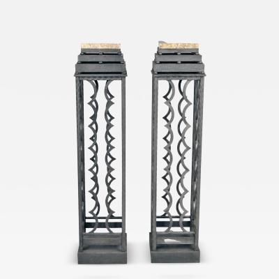 Art Deco Wrought Iron Pedestals with Marble Top France 1940