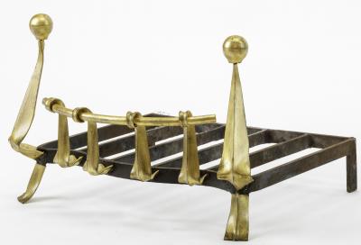 Art Deco awesome andiron with gold leaf wrought iron front