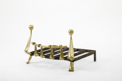 Art Deco awesome andiron with gold leaf wrought iron front