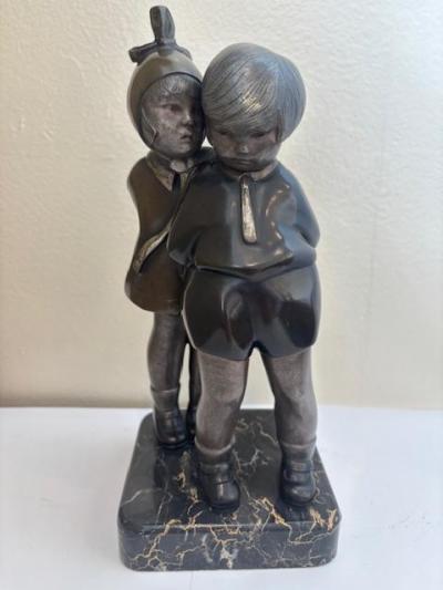 Art Deco bronze figure of boy and girl