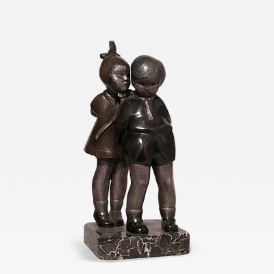 Art Deco bronze figure of boy and girl