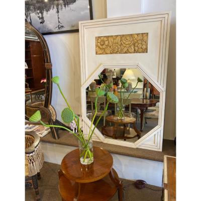 Art Deco period white lacquered large trumeau mirror