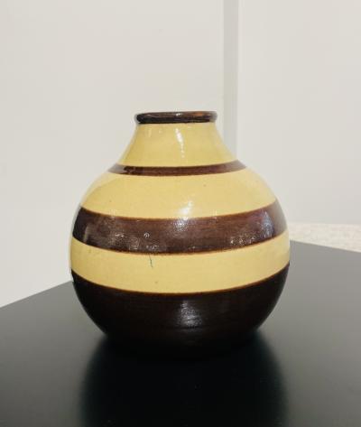 Art Deco vase glazed color band design ceramic Signed France 1930 s