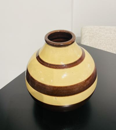 Art Deco vase glazed color band design ceramic Signed France 1930 s