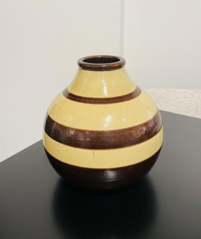 Art Deco vase glazed color band design ceramic Signed France 1930 s