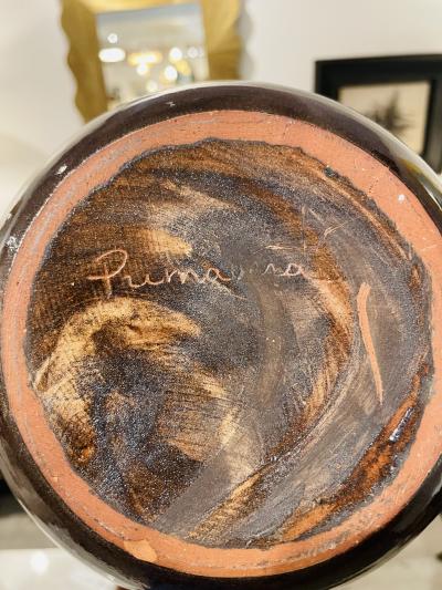 Art Deco vase glazed color band design ceramic Signed France 1930 s