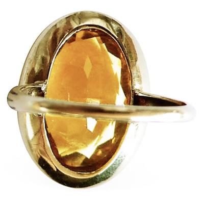 Art Deco14K Citrine and Glass Enamel Ring