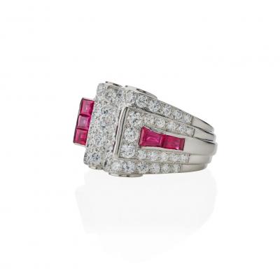 Art Moderne Platinum Ruby and Diamond Ring