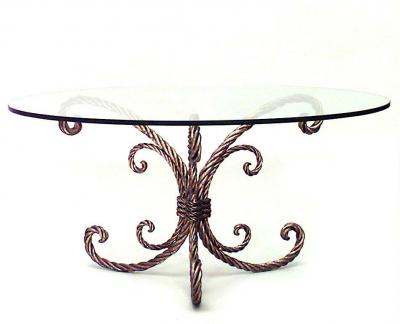 Art Moderne Rope and Tassel Gilt Metal and Glass Coffee Table