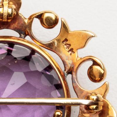 Art Nouveau Amethyst Seed Pearl 14kt Watch Pin