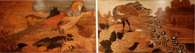 Art Nouveau Art Deco Pair Of Large Impressive Wood Carved paintings