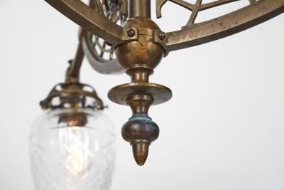 Art Nouveau Brass Ceiling Lamp with Glass Shades Europe 1900s