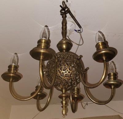 Art Nouveau Bronze Chandelier Wall Light Set