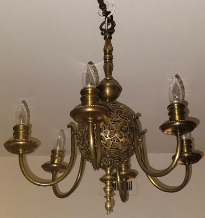 Art Nouveau Bronze Chandelier Wall Light Set